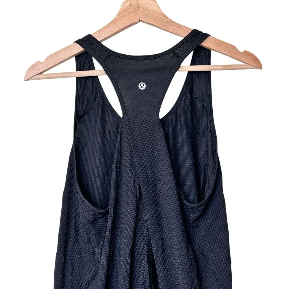 Lululemon 6 Just Pleat It Tank Black Pleated Mesh Back Panel Active